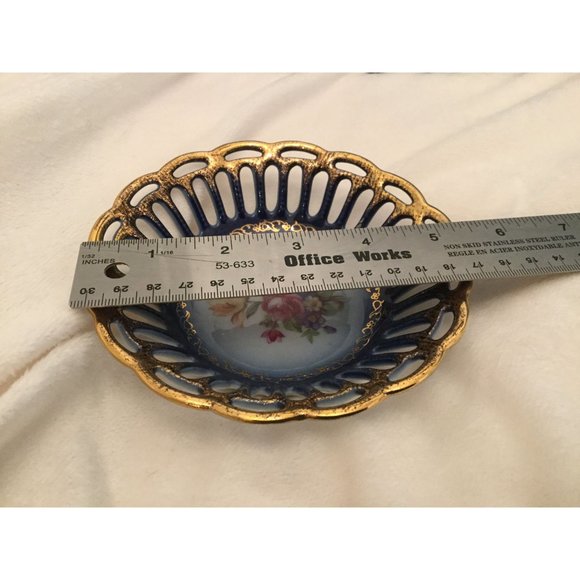 VINTAGE Real Cobalt Germany 10k gold Scalloped Lace Candy Dish - Picture 6 of 6